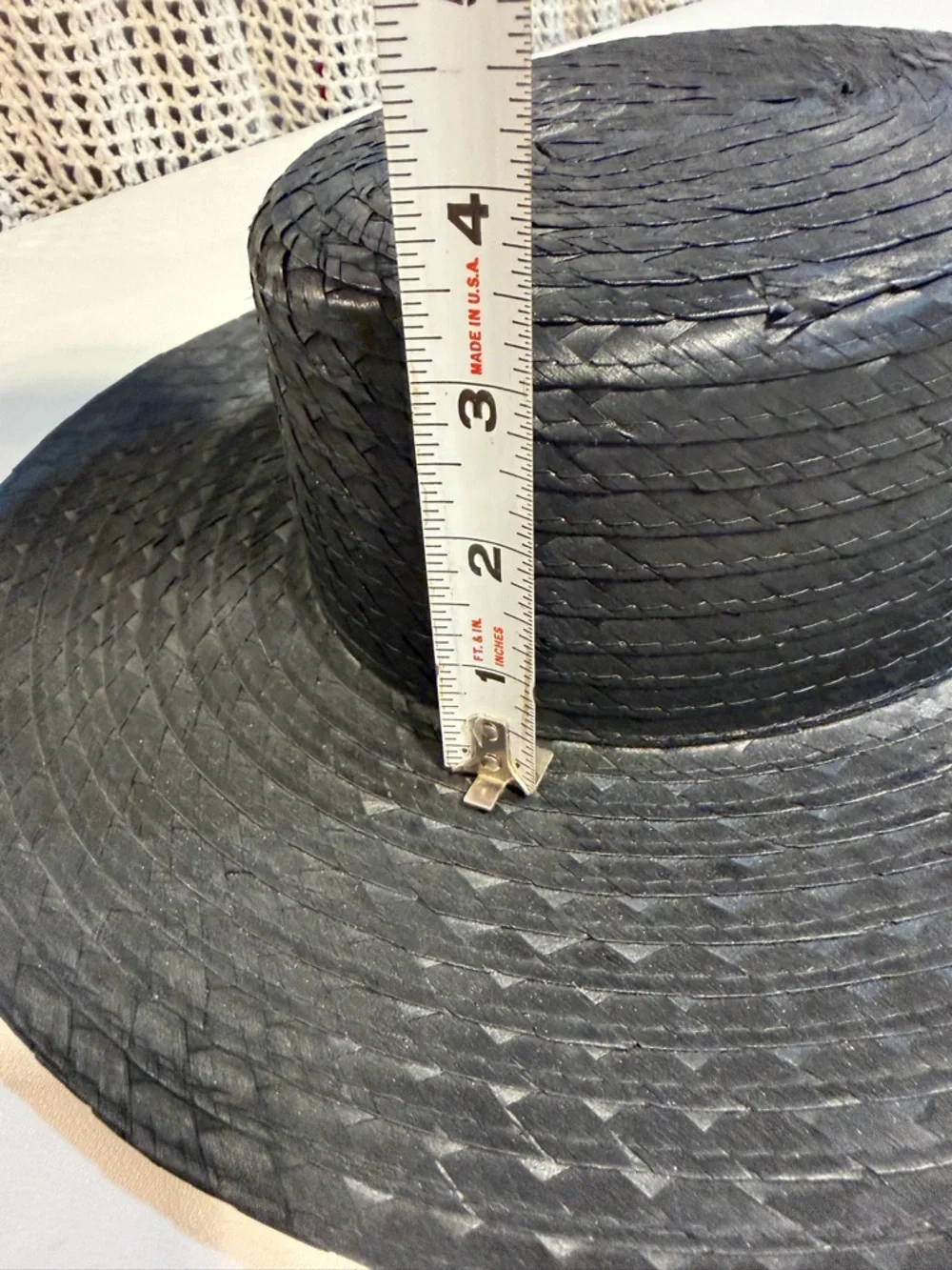 VINTAGE Gibson Girl style black woven straw hat wide brim 50s 60s sun hat church - Picture 8 of 8